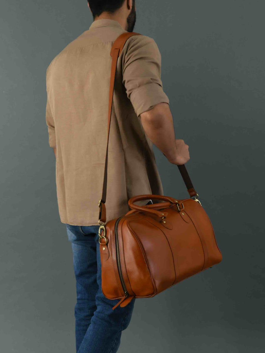 Hulsh Large Leather Duffle Bags for Men 30 Inches | A Perfect Leather Travel Bags for Men Leather Luggage Bag for Men and Women | Over, Brown