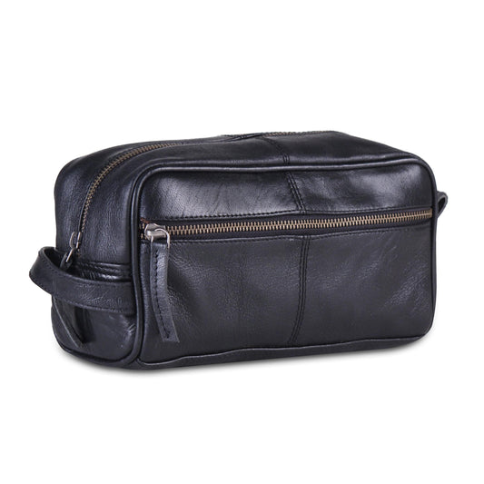 Black Leather Toiletry Utility Bag