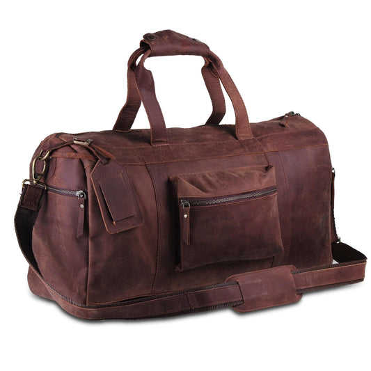 Genuine Leather Travel Weekender 20 Inch Brown Duffle Bag