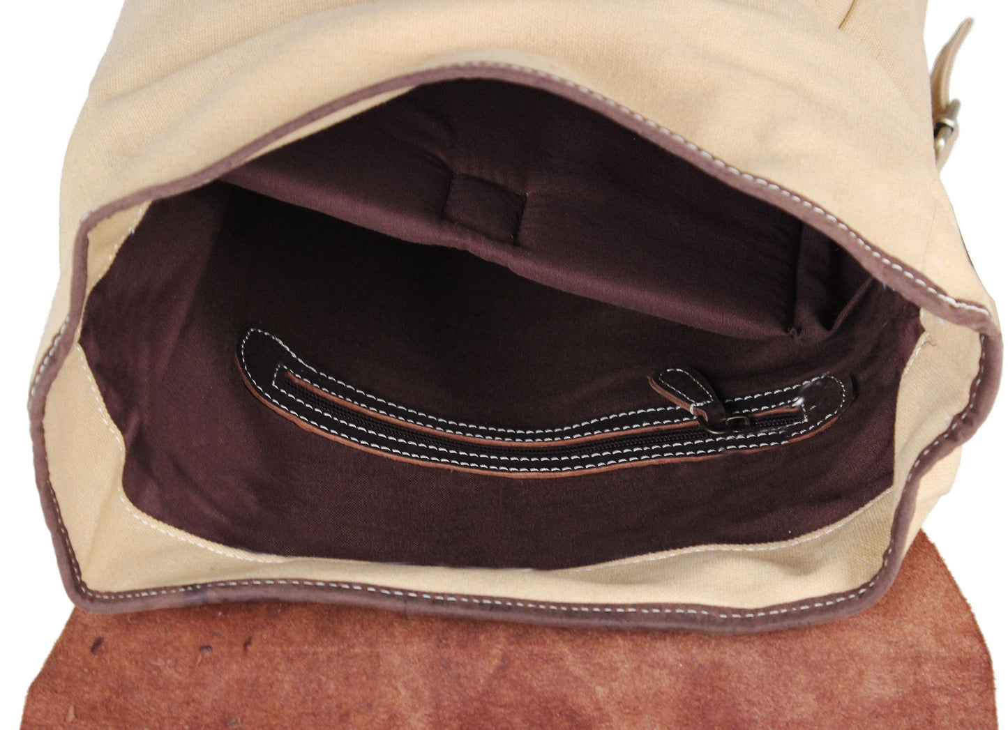 Brown Leather Canvas Backpack Knapsack Book Bag
