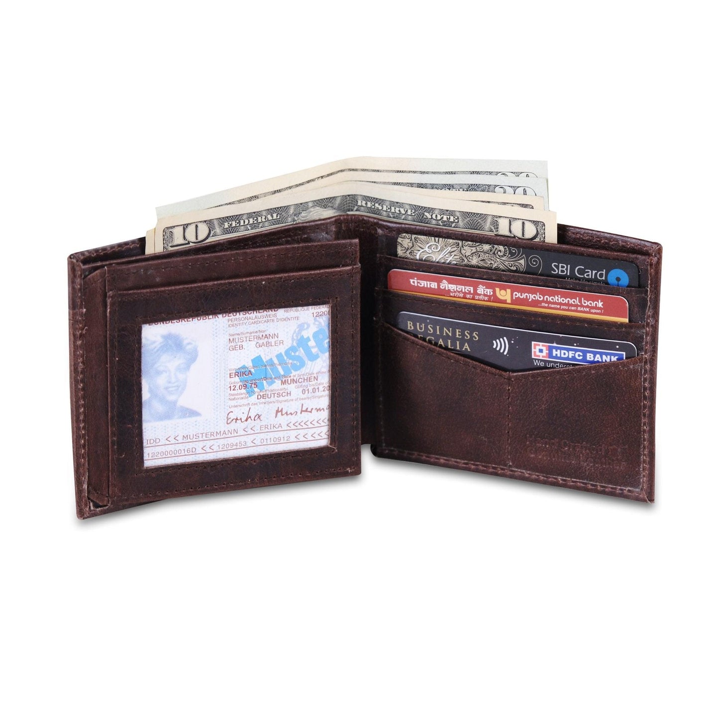 Genuine Buffalo Leather Bifold Wallet For Men - Brown