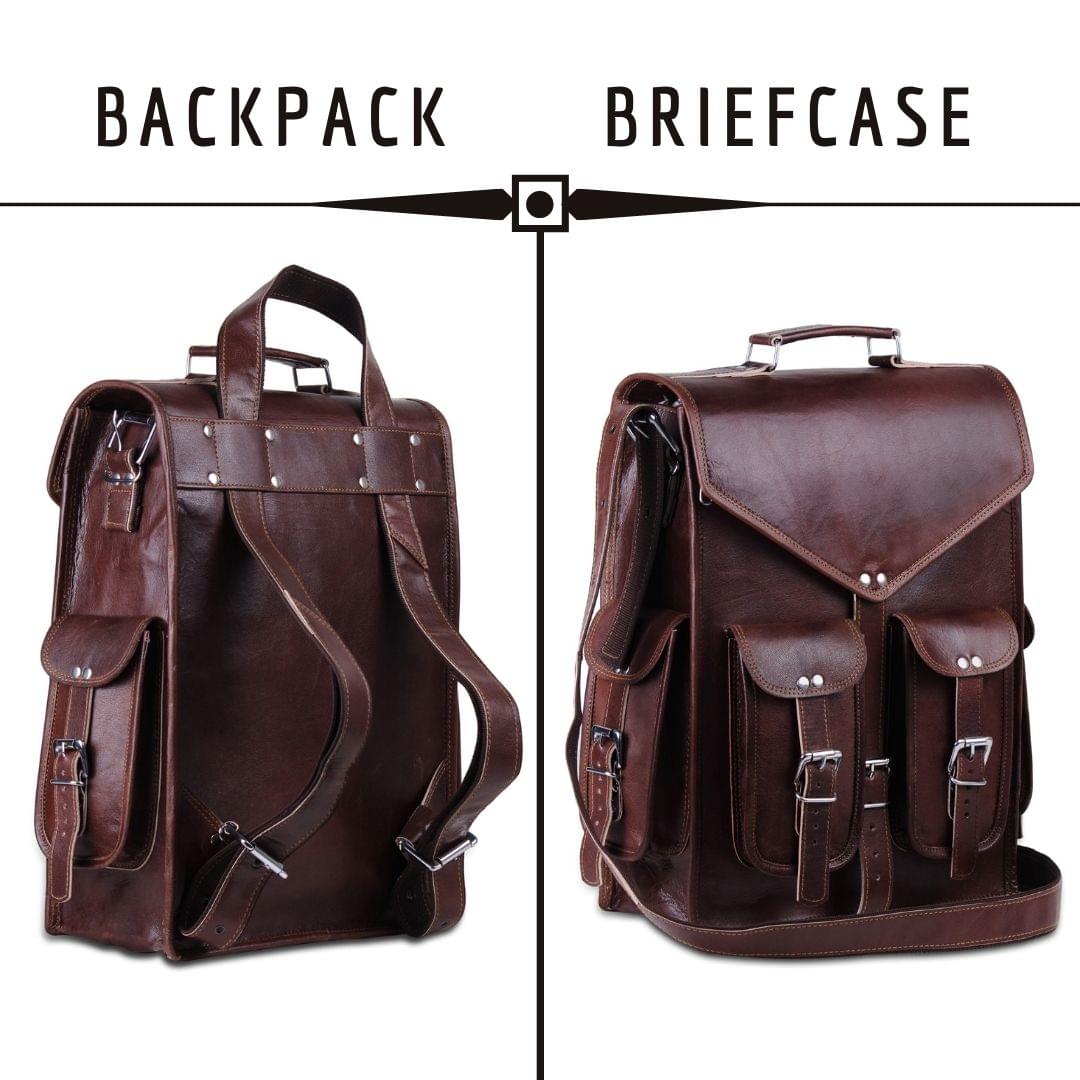Brown Convertible Leather Backpack