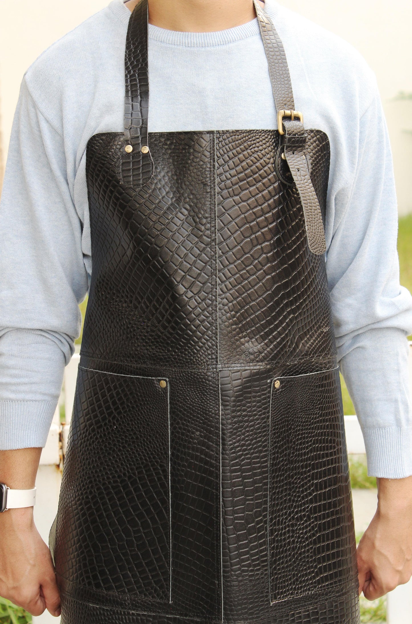 Genuine Full Grain Leather Apron- Black