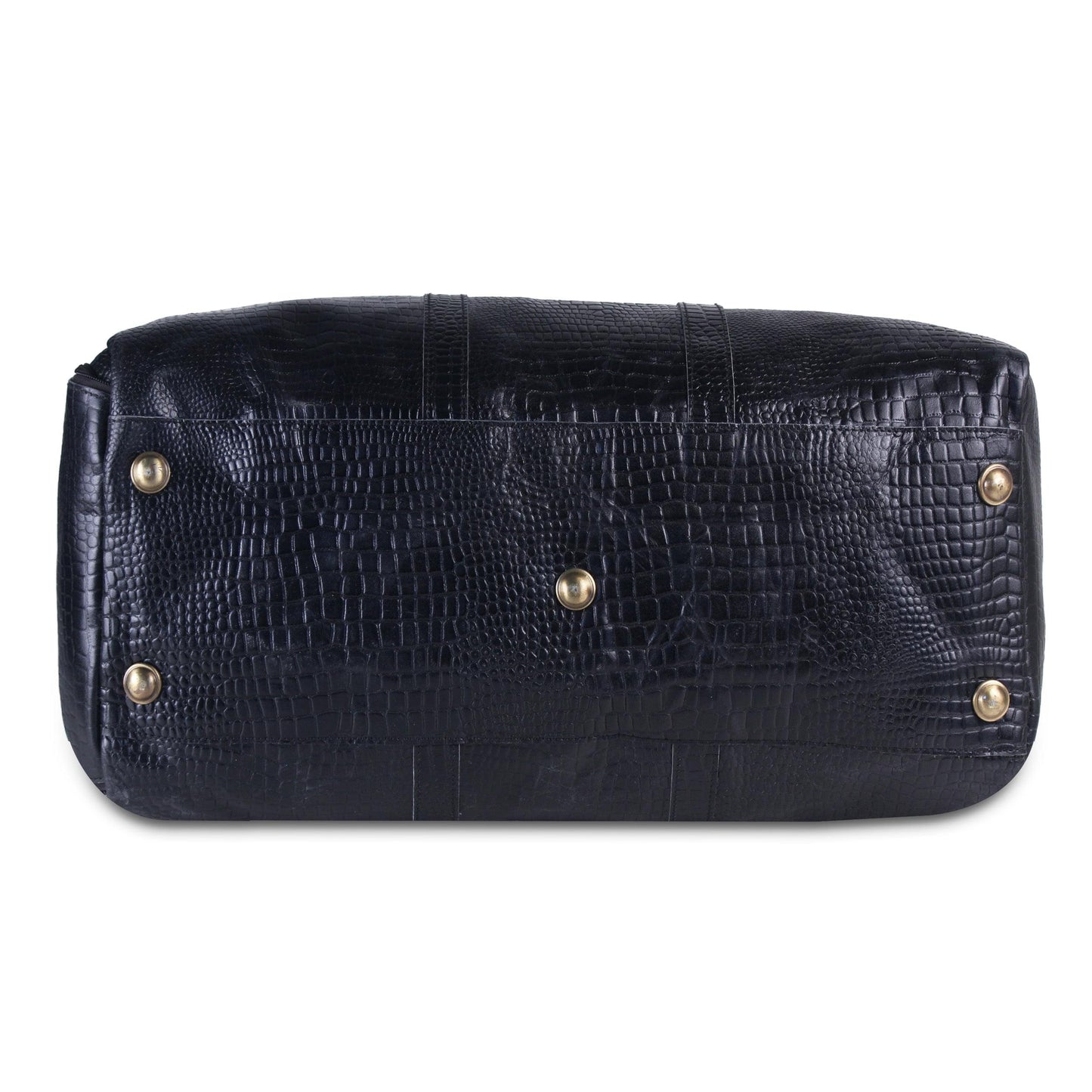Genuine Black Leather Crocodile Textured Duffle Bag