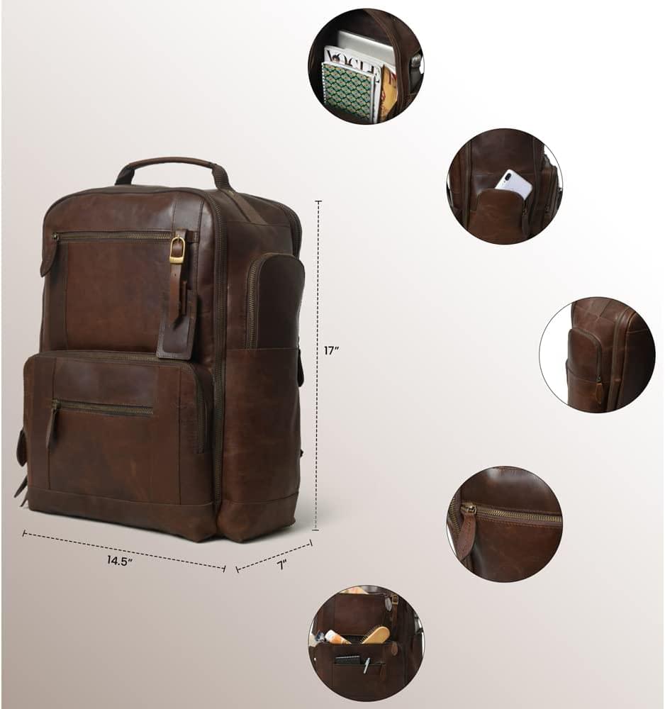 Alpha Brown Multi Pockets Buffalo Leather Backpack