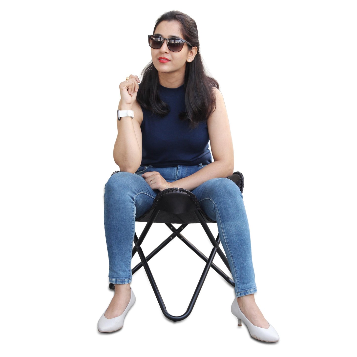 Folding Hiking Leather Portable Butterfly Chair- Black