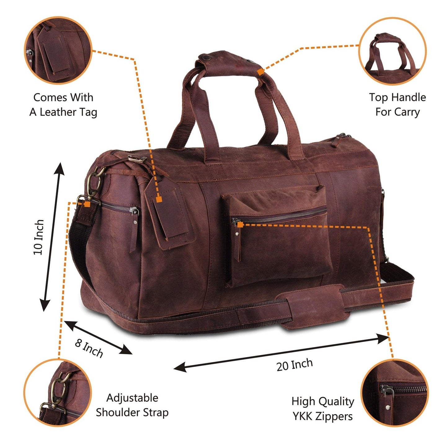 Genuine Leather Travel Weekender 20 Inch Brown Duffle Bag