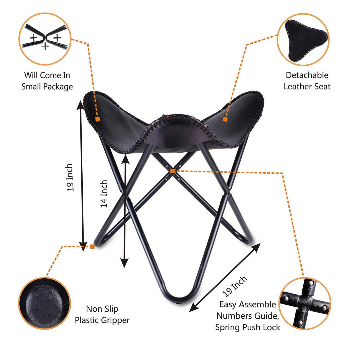 Folding Hiking Leather Portable Butterfly Chair- Black