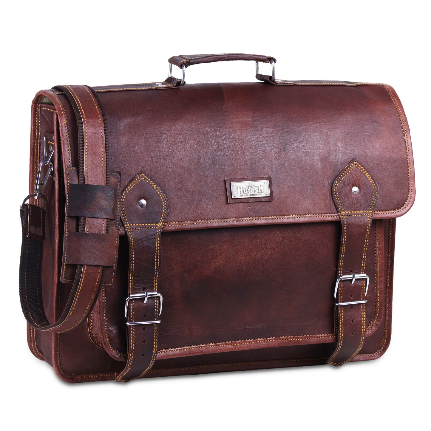 Vintage Full Grain Leather Messenger Bag with Top Handle