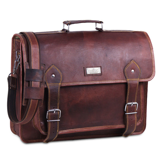 Vintage Full Grain Leather Messenger Bag with Top Handle