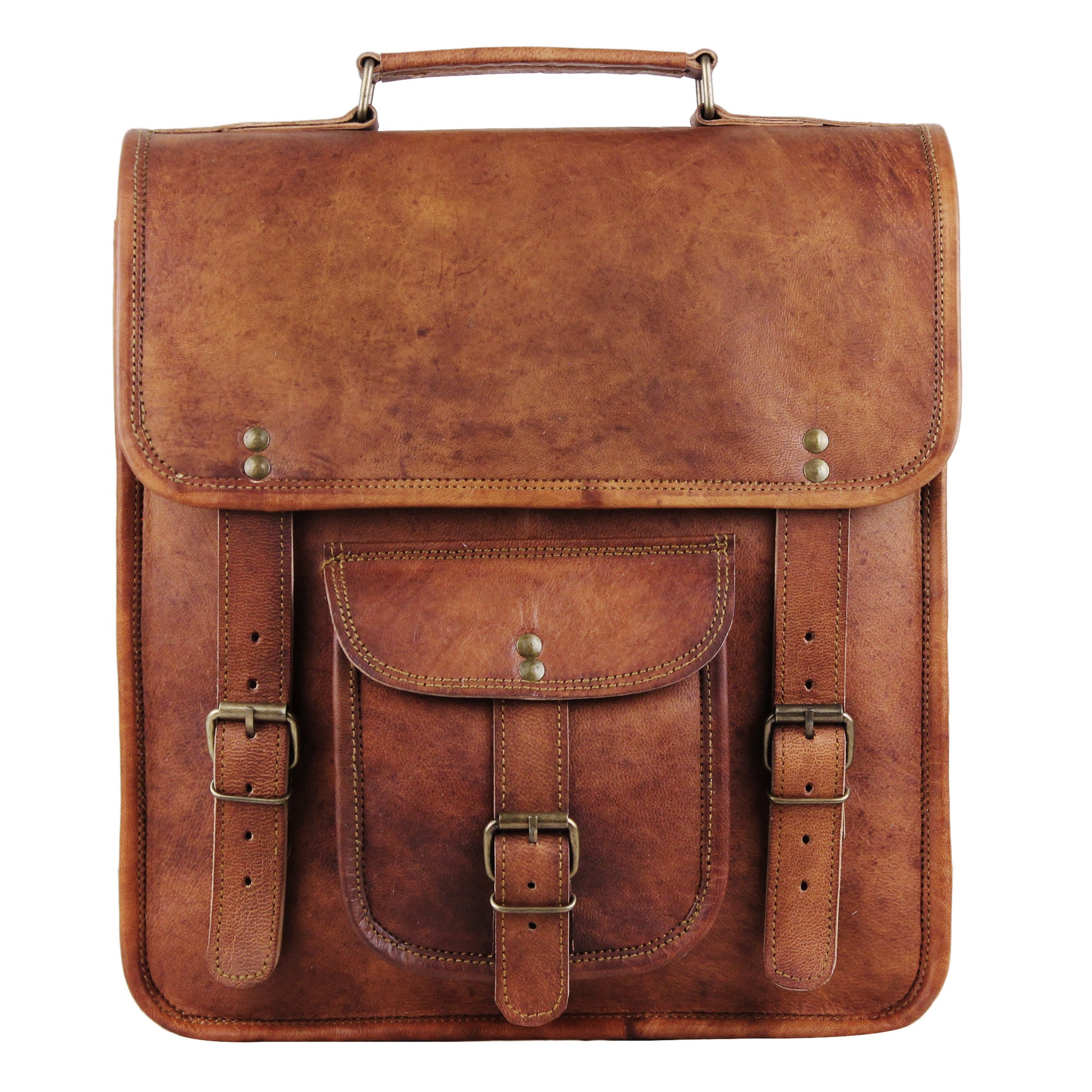 Large Leather Messenger Bag with Top Handle and Adjustable Strap