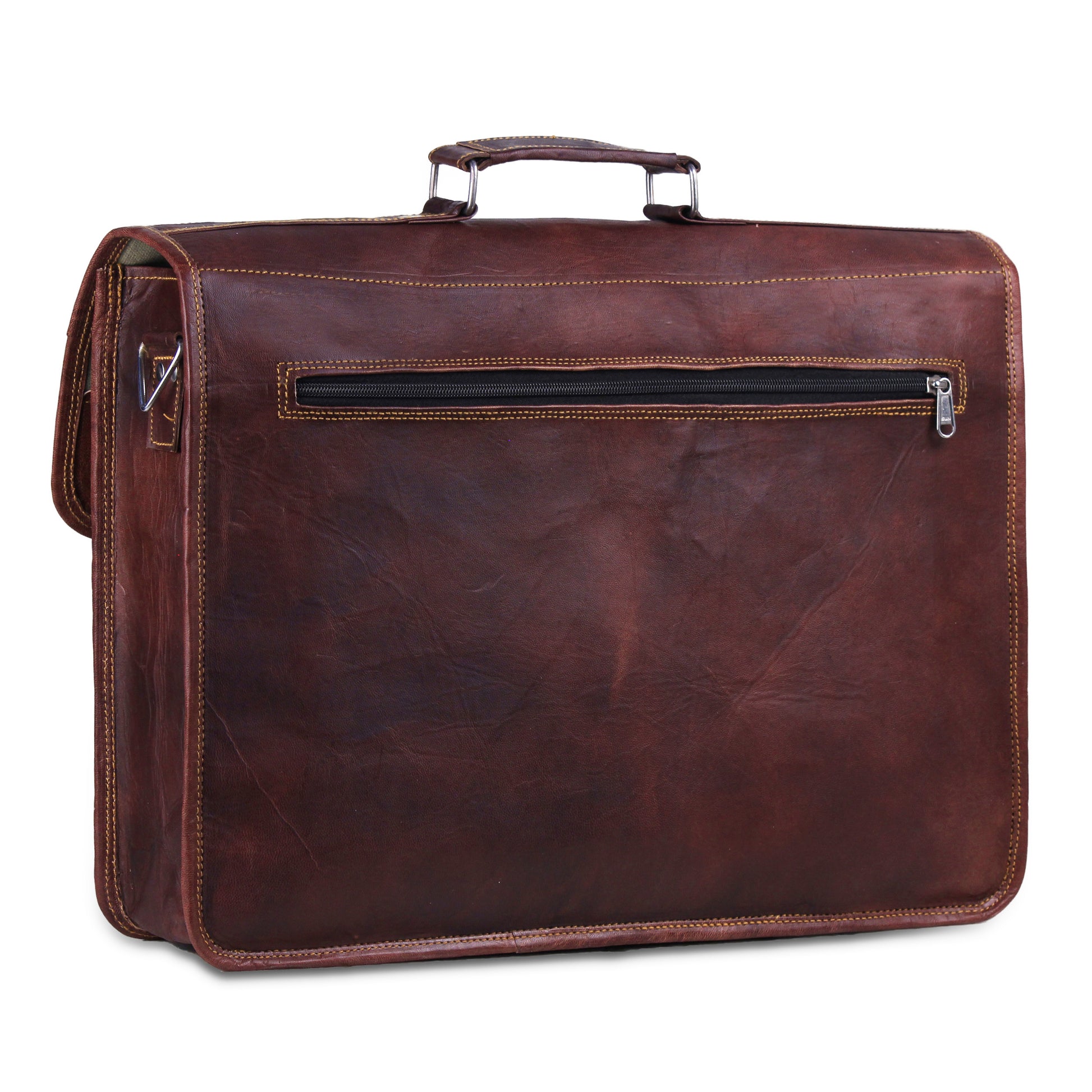 Brown Messenger Bag with Top Handle and Adjustable Strap