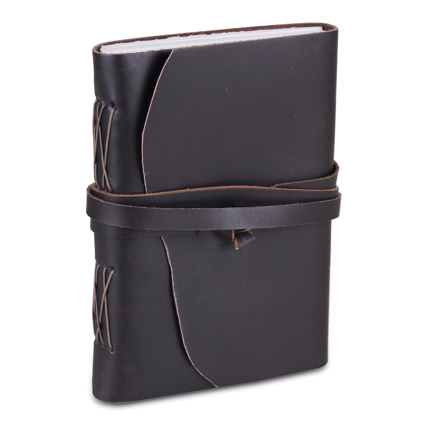 Leather Plain Textured Knot Strip Note Journal Book- Black
