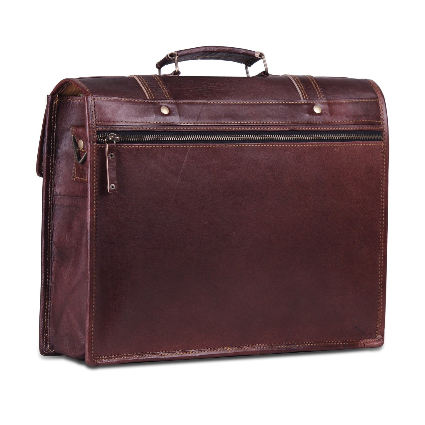 Large Brown Leather Messenger Briefcase Office Bag with Top Handle