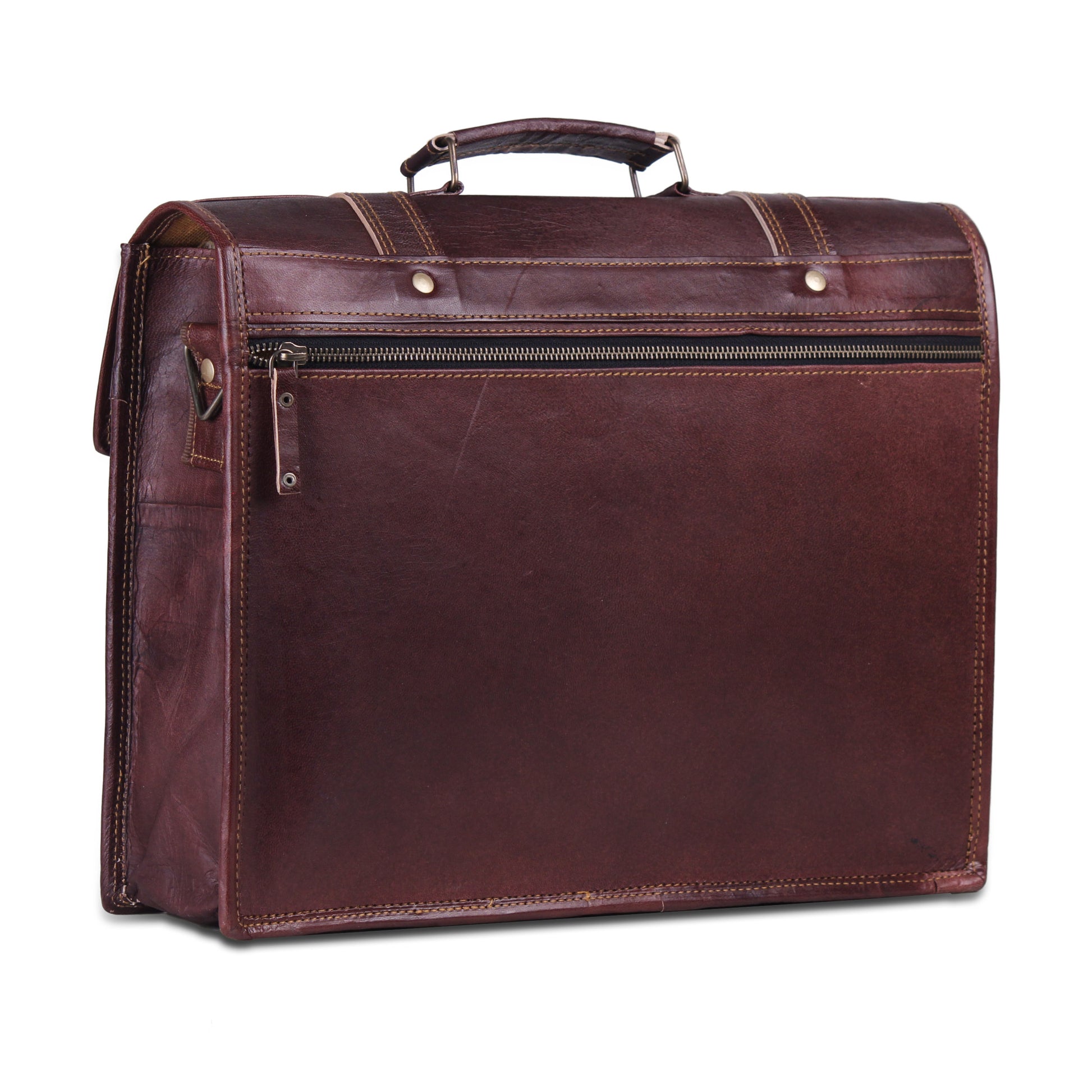 Large Brown Leather Messenger Briefcase Office Bag with Top Handle