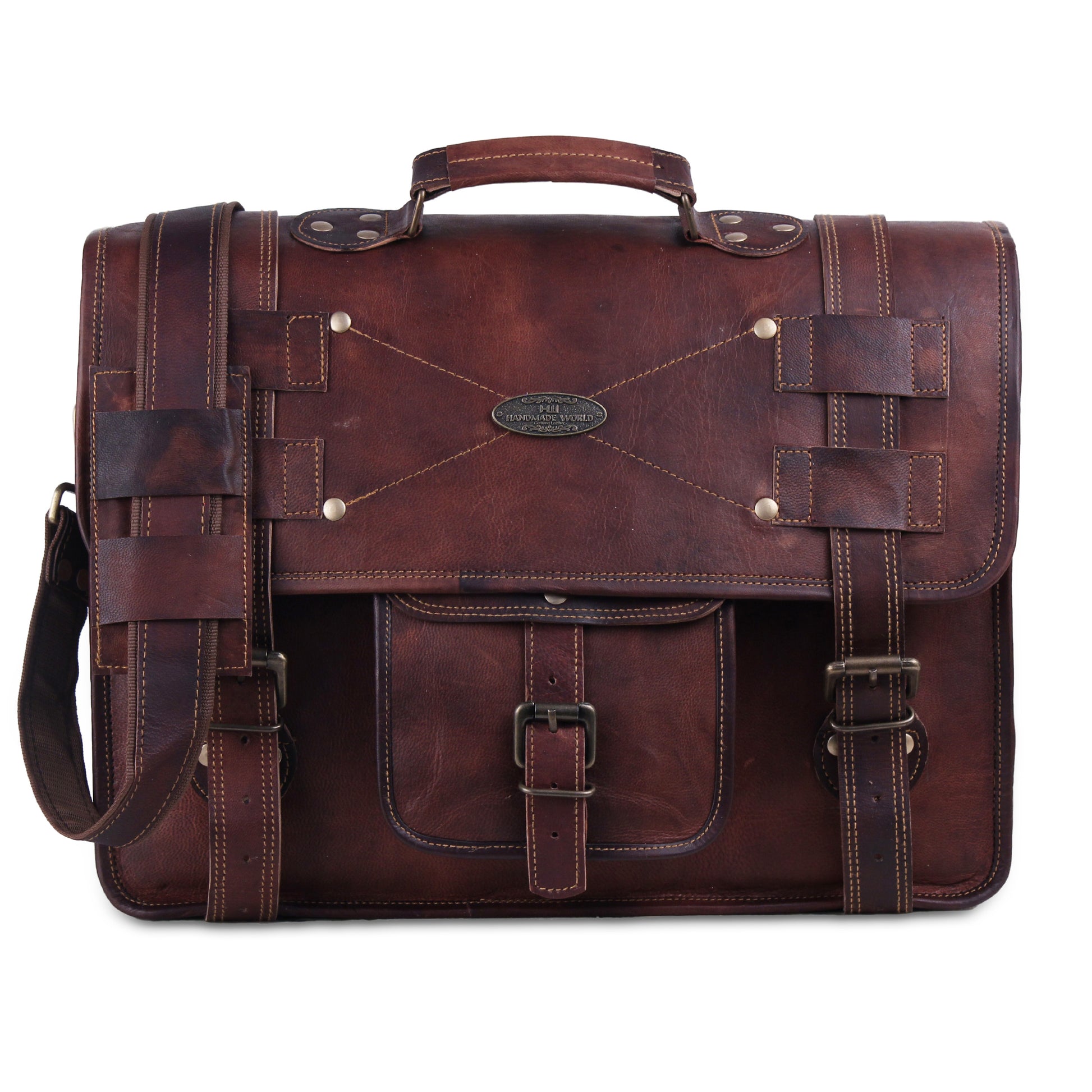 Large Leather Messenger Bag with Top handle for Office work