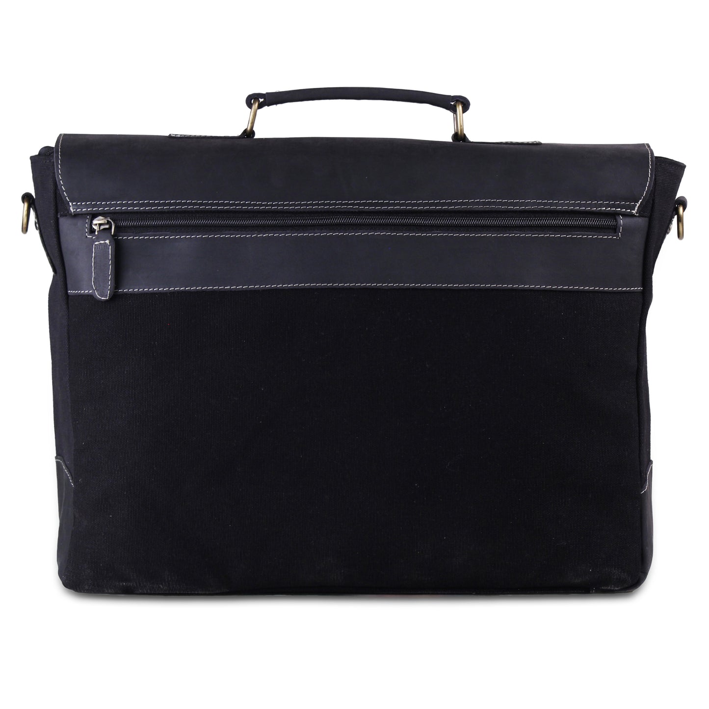 Genuine Buffalo Leather Canvas Messenger Bag with Top Handle and Adjustable Strap