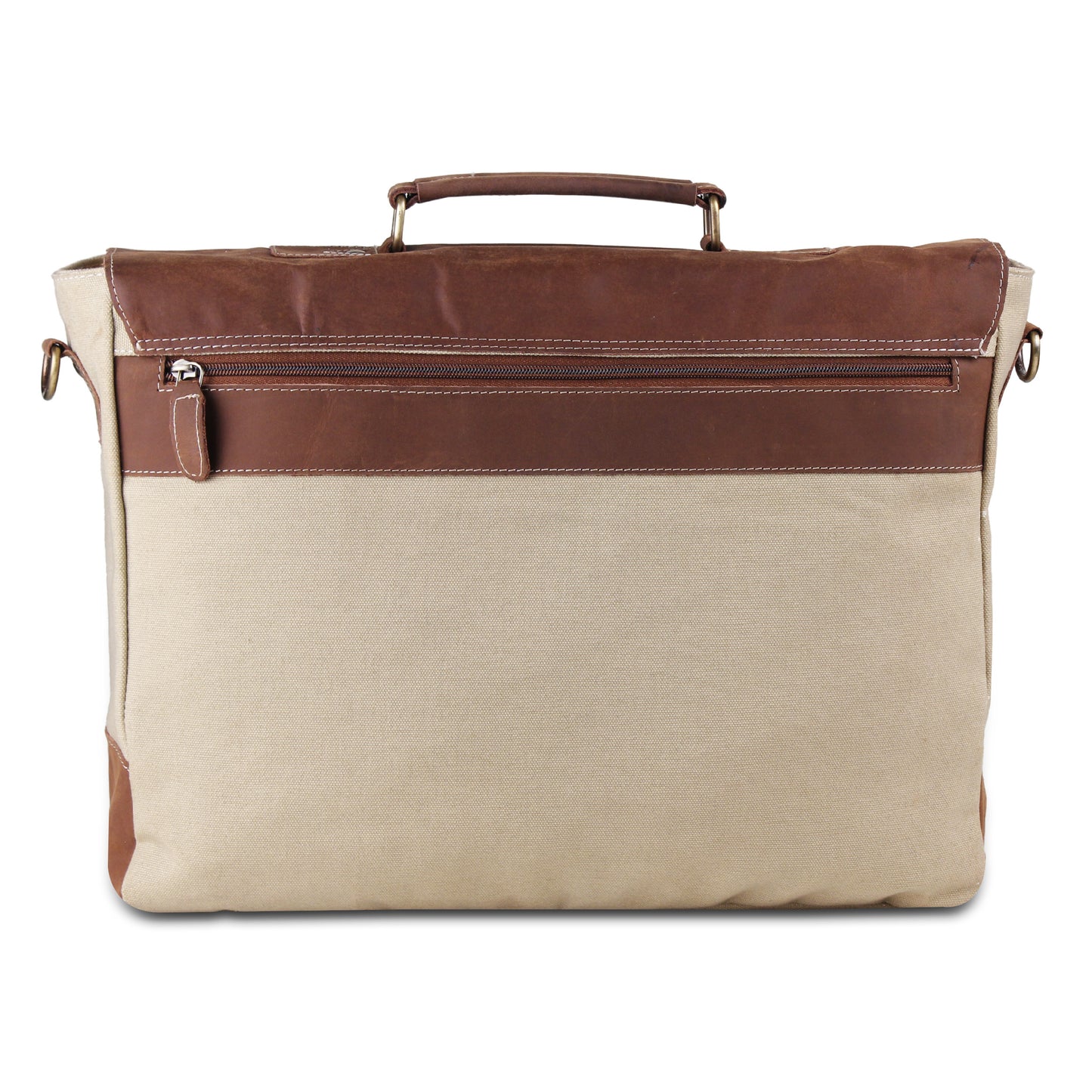Genuine Buffalo Leather Canvas Messenger Bag with Top Handle and Adjustable Strap