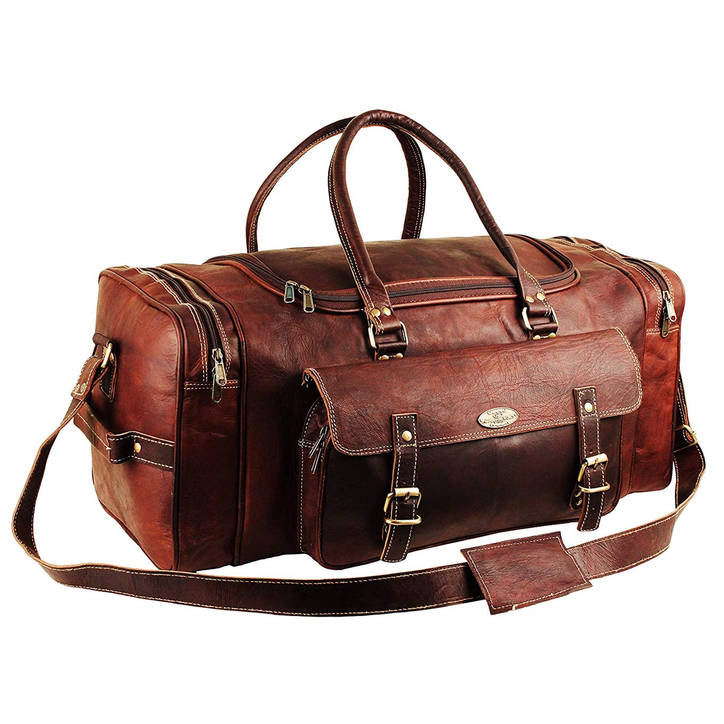 Large Leather Overnight Weekender Bag with large pocket