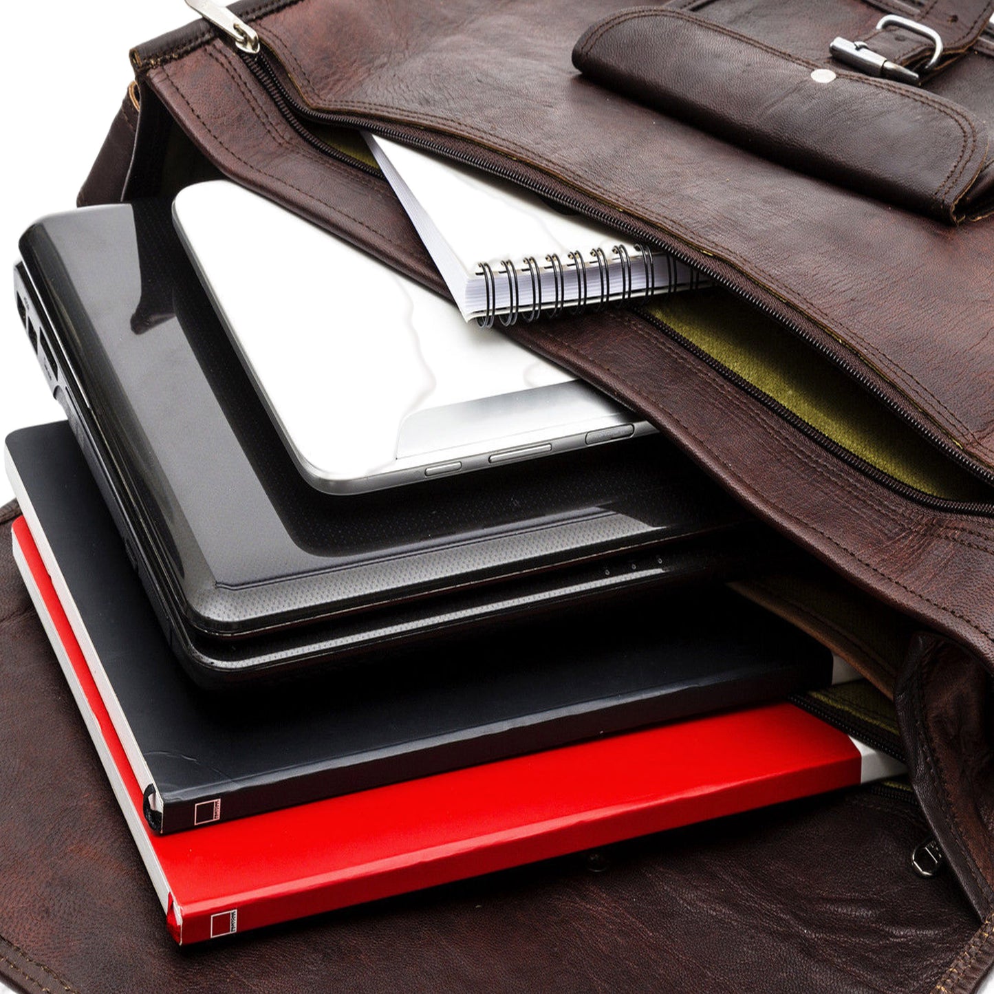 Full Grain Leather Messenger Briefcase Laptop Bag for Men Women