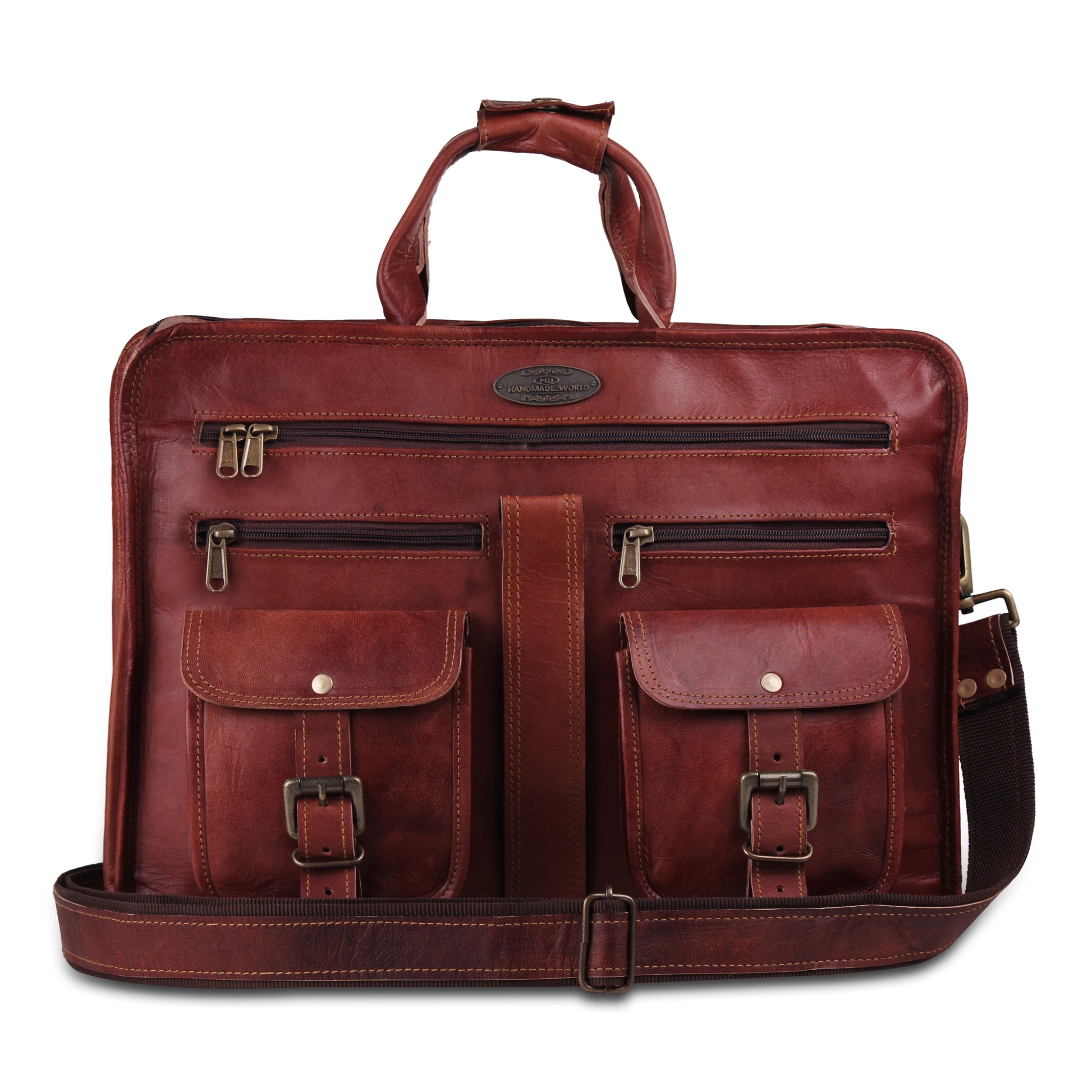 Vintage Full Grain Leather Messenger Bag with Top Handle by Hulsh