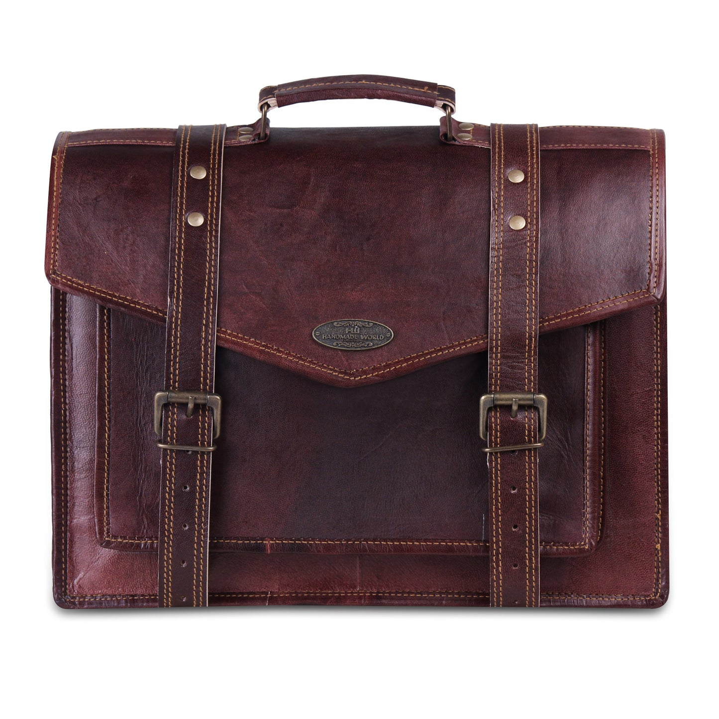 Large Leather Messenger Bag with Top Handle