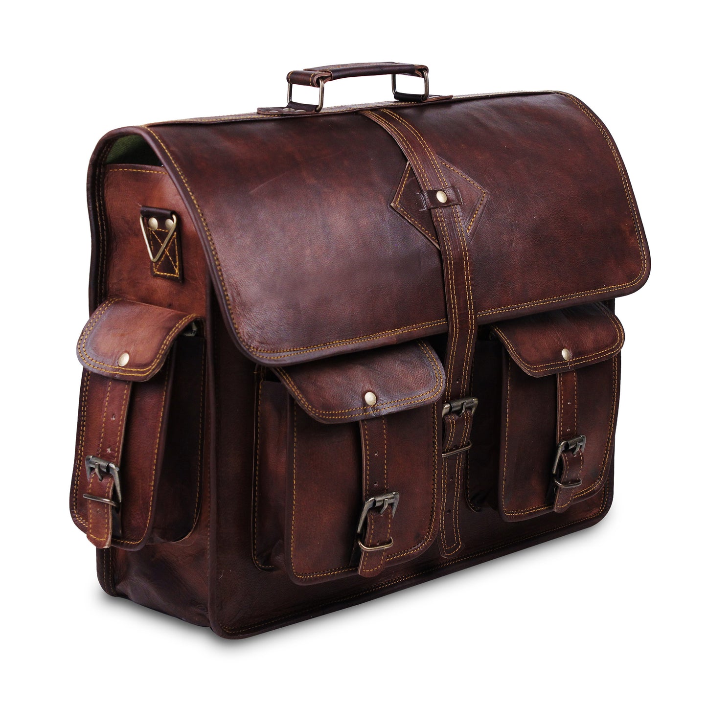 Full Grain Large Messenger Bag with Top Handle