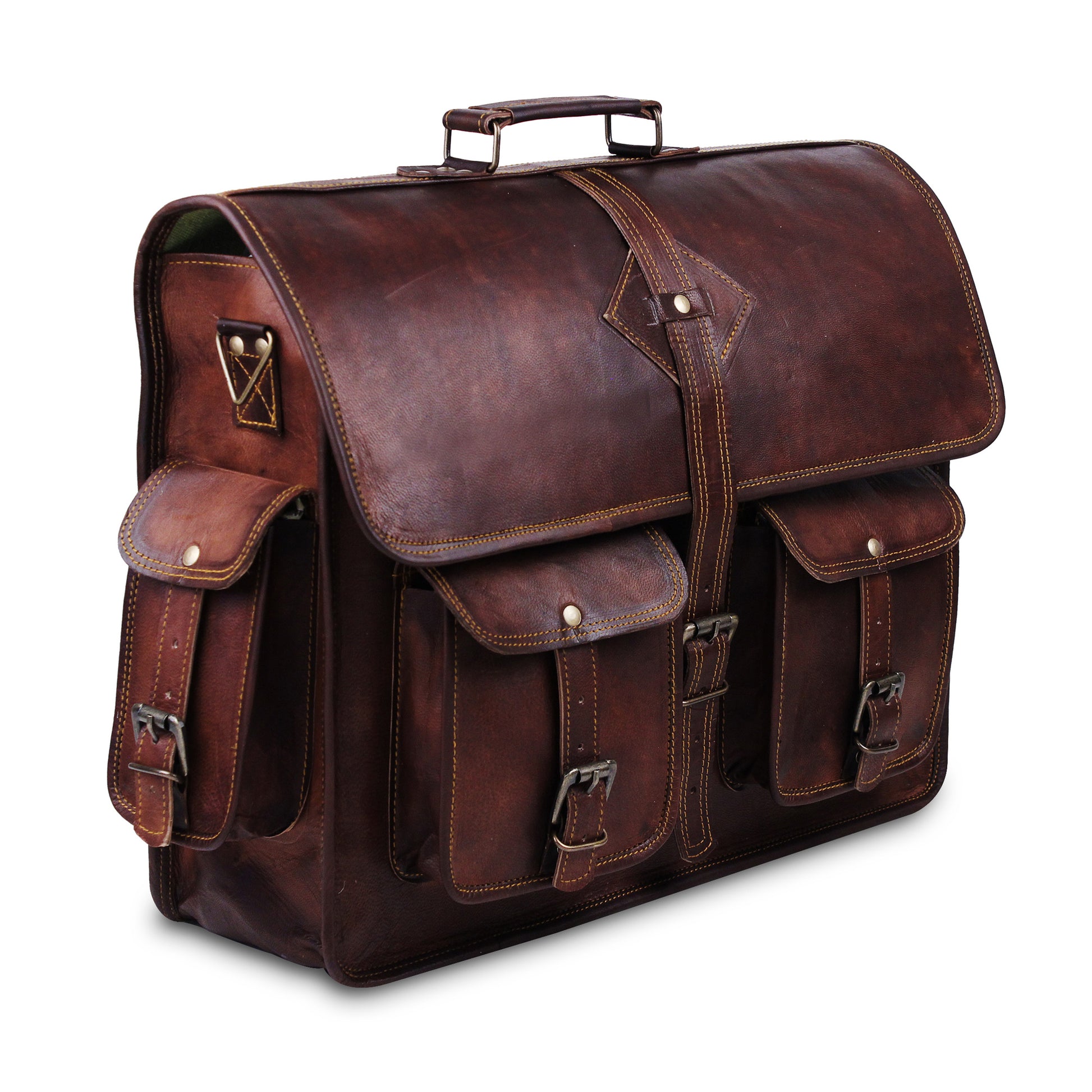 Full Grain Large Messenger Bag with Top Handle