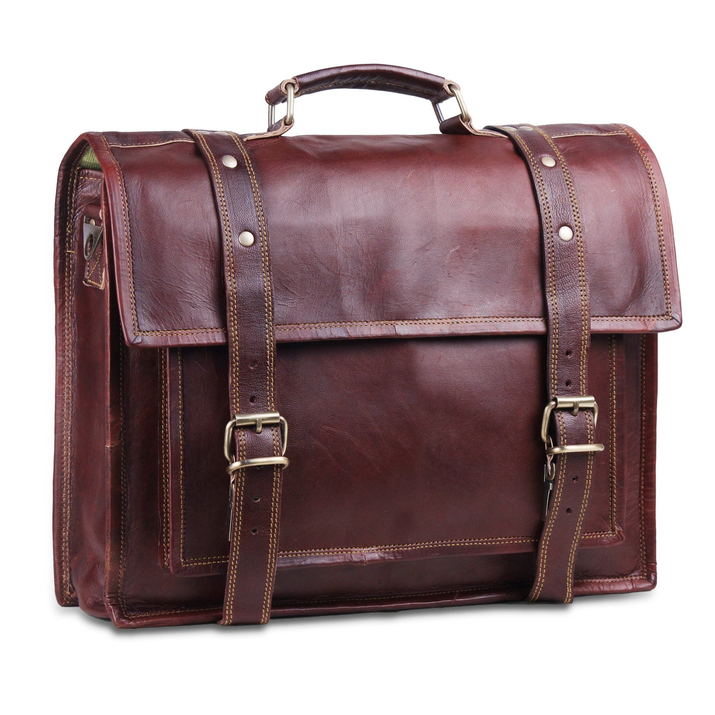 Large Leather Messenger Bag with Top Handle with Adjustable Strap