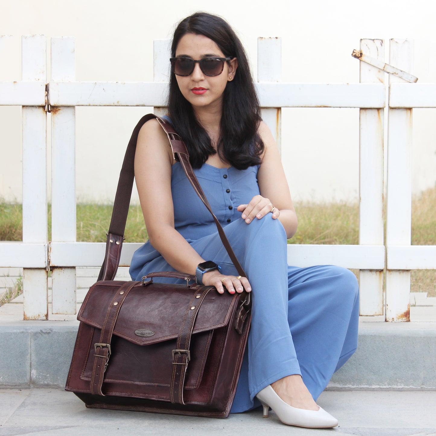 Big V Flap Messenger Briefcase Shoulder Bag with Adjustable Strap