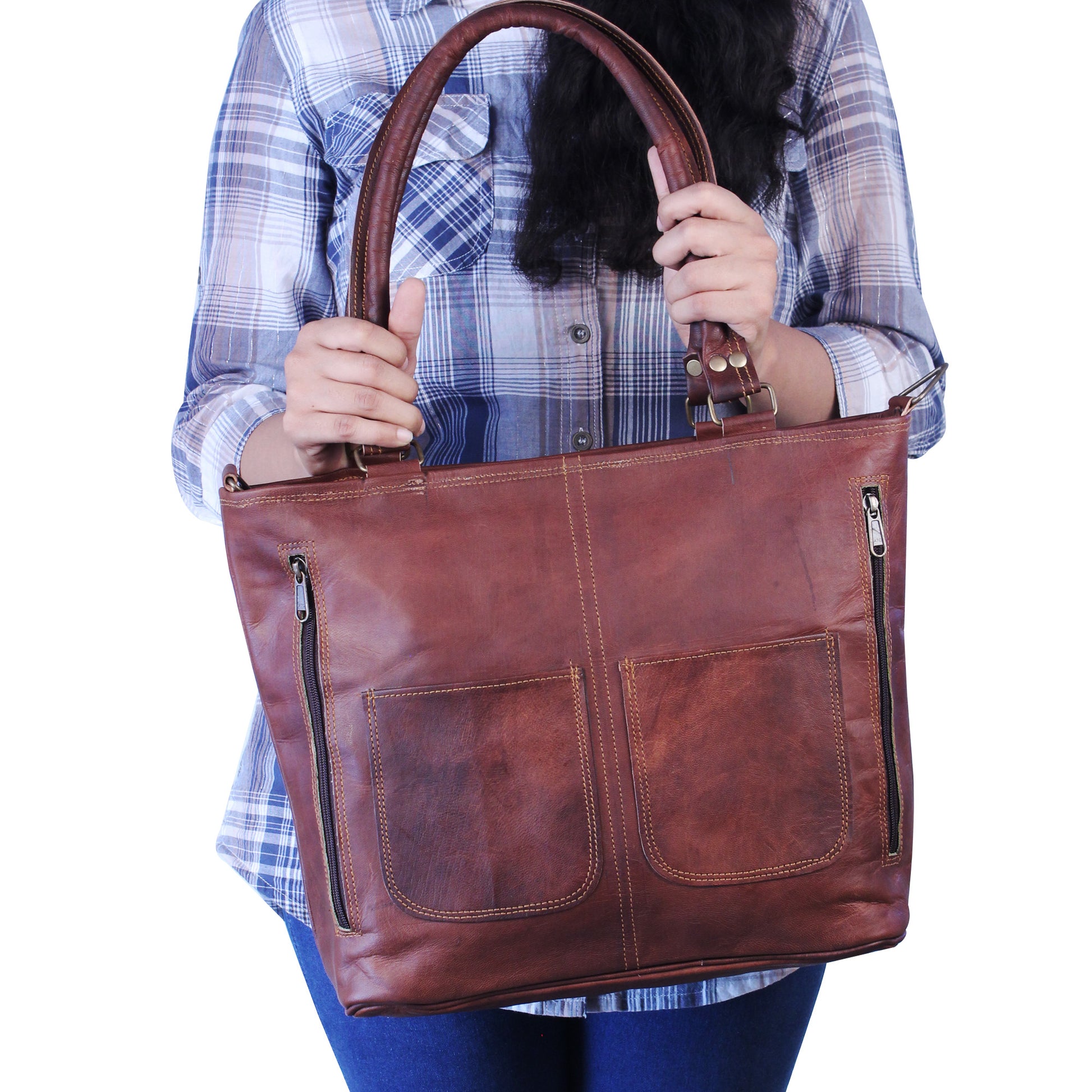 Vintage Dark Brown Women's Leather Tote