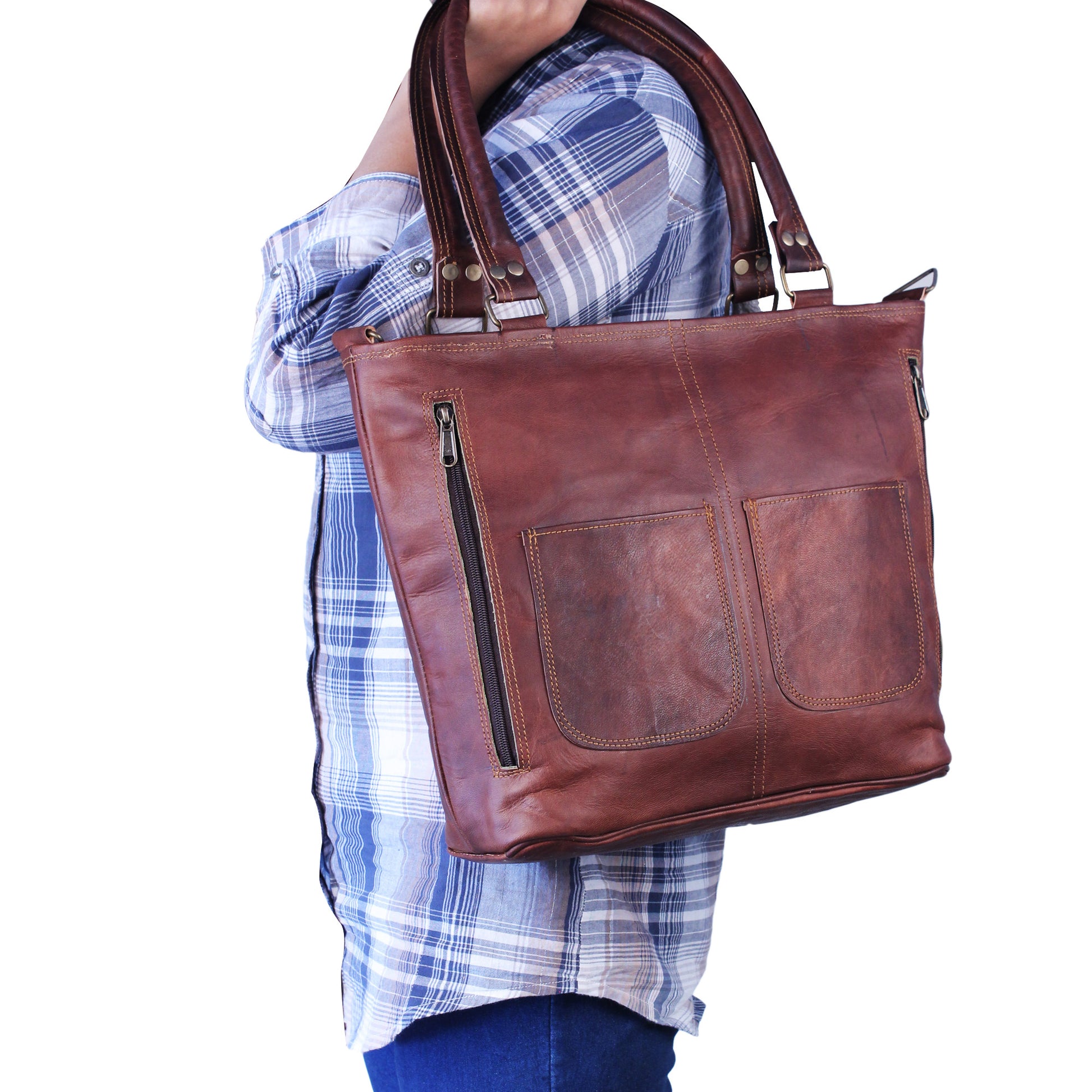 Vintage Dark Brown Women's Leather Tote