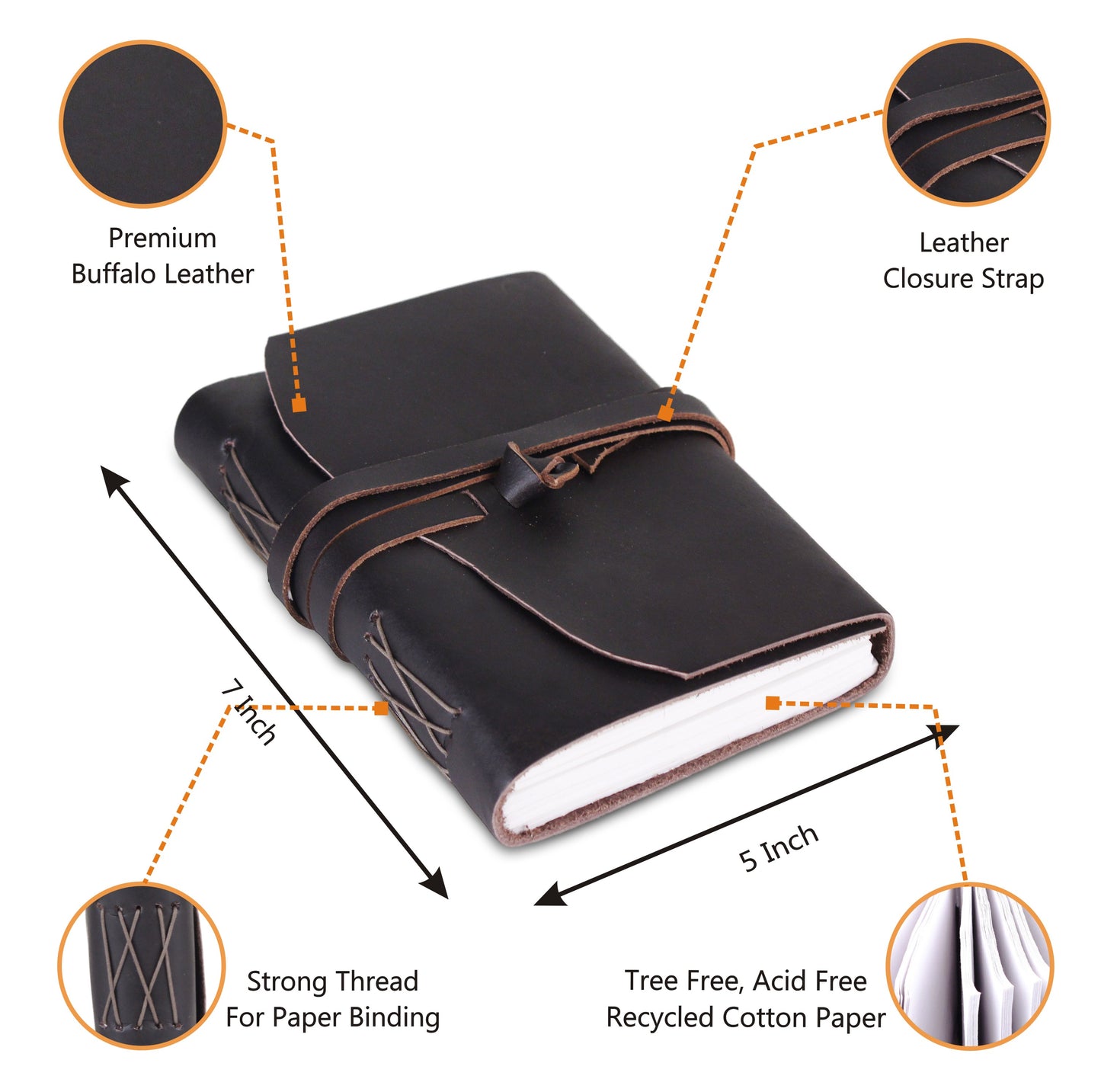 Leather Plain Textured Knot Strip Note Journal Book- Black