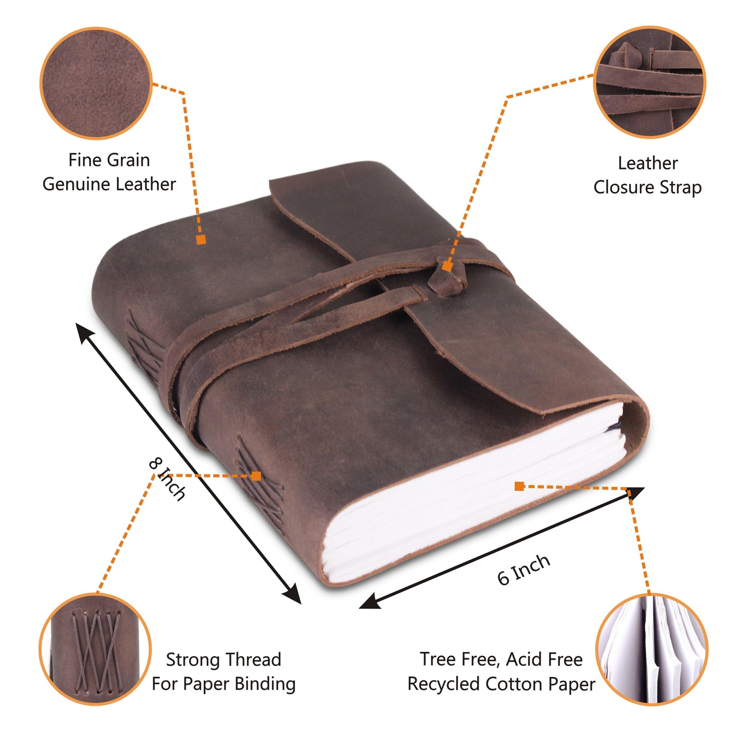 Leather Plain Textured Note Journal Book- Brown