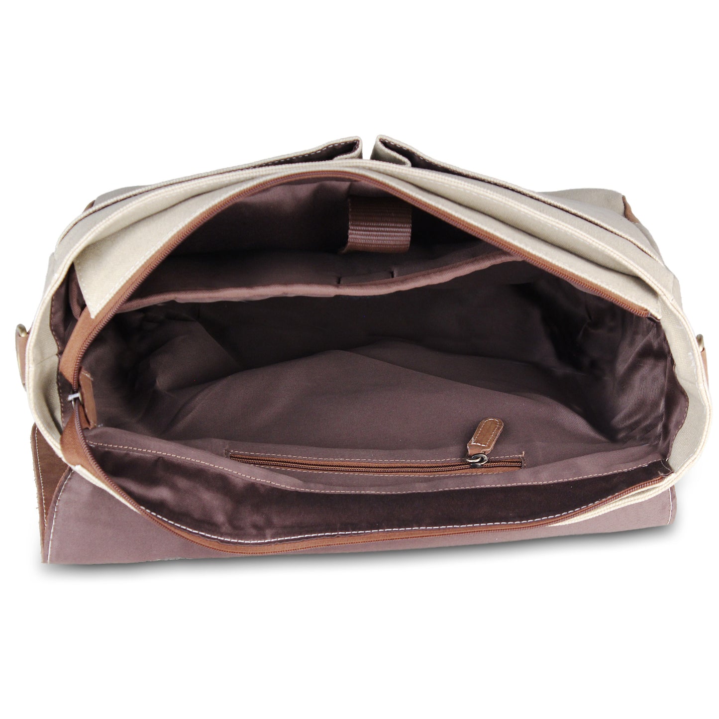 Cream Canvas Leather Messenger Briefcase Bag with Top Handle for Office Use