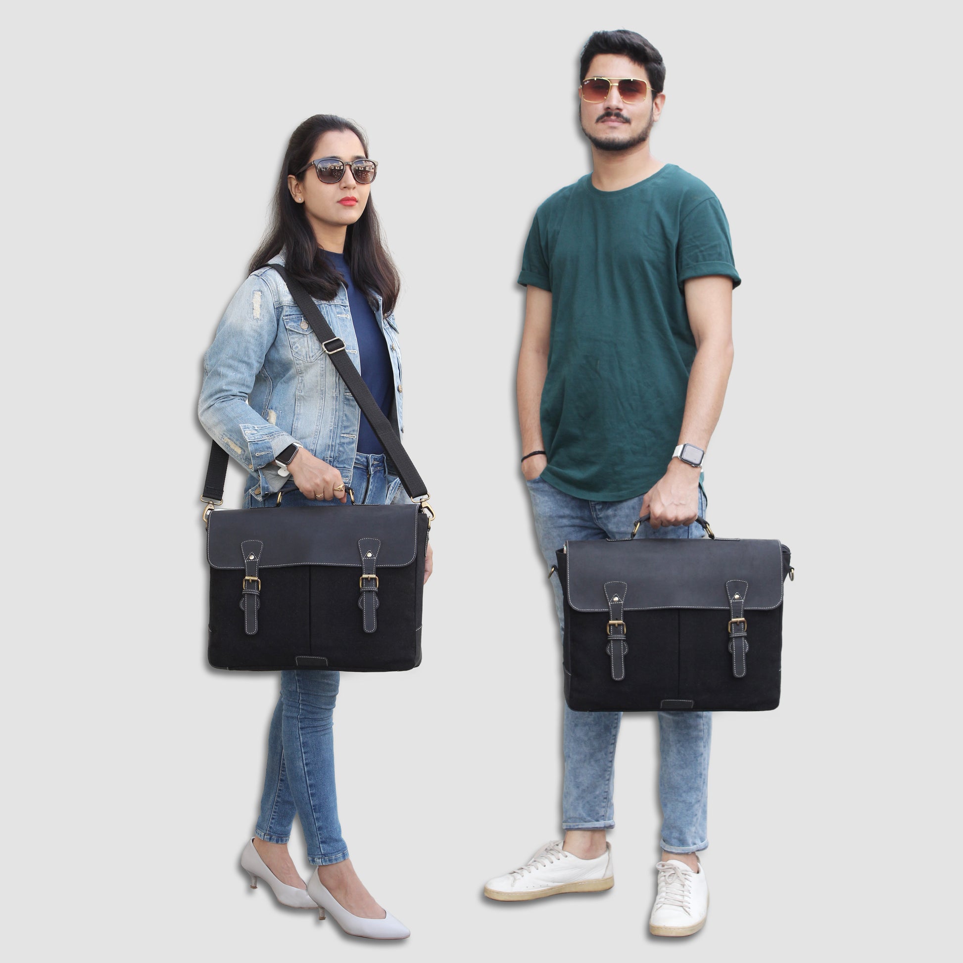 Black Canvas Leather Messenger Bag by Hulsh