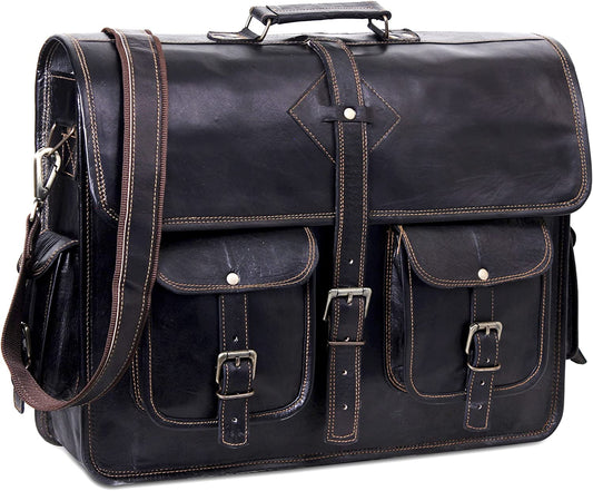 Black Leather Messenger Bag for Men