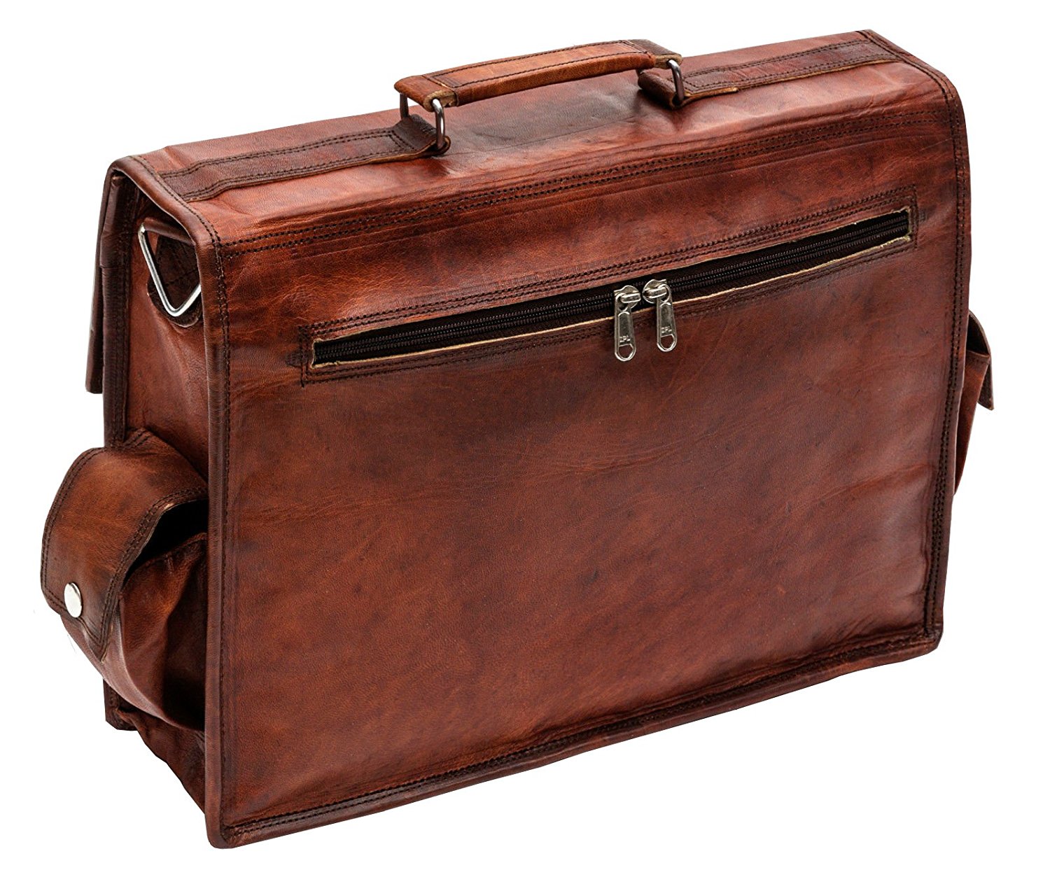 Leather Messenger Bag with Top Handle