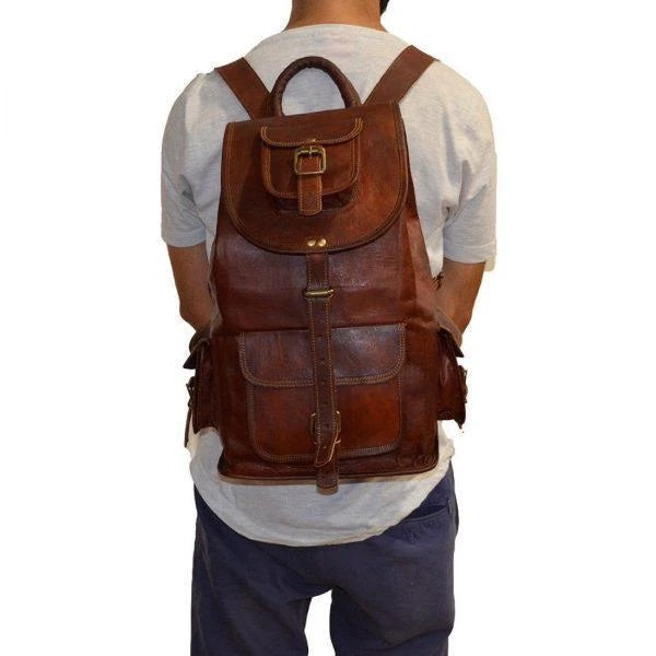 Leather Backpack Book Bag with padded strap