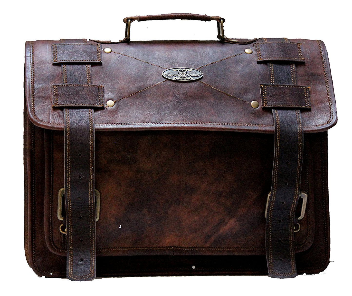 Genuine Full Grain Brown Leather Messenger Bag 15 inch