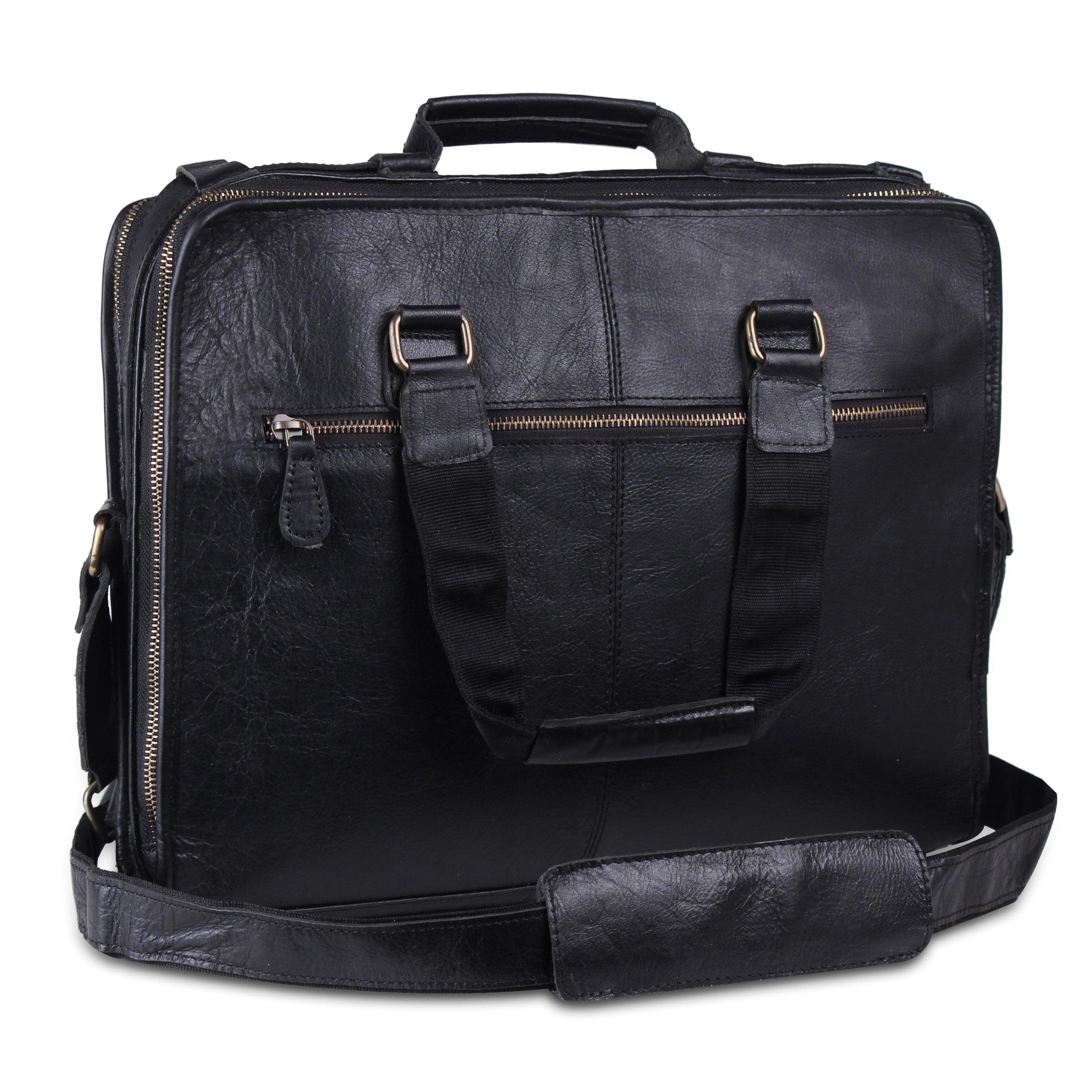 Genuine Leather Padded Black Briefcase Laptop Case- 15 Inch