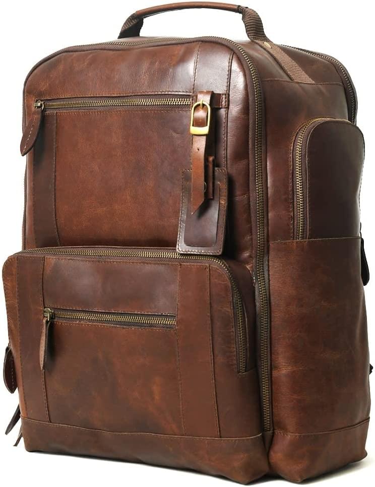 Alpha Brown Multi Pockets Buffalo Leather Backpack