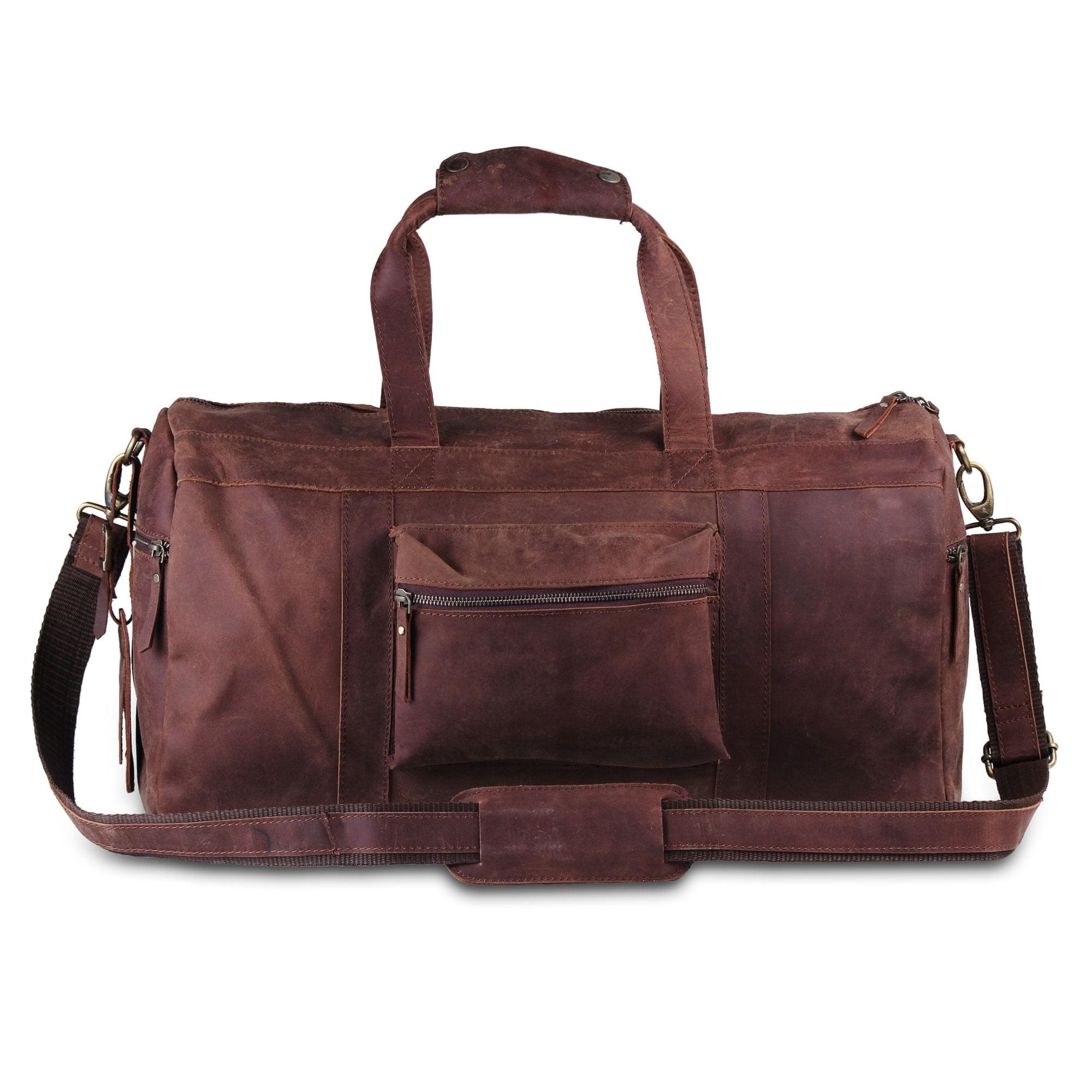Genuine Leather Travel Weekender 20 Inch Brown Duffle Bag