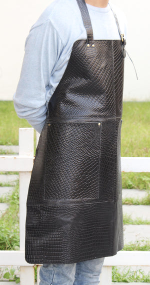 Genuine Full Grain Leather Apron- Black