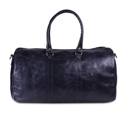 Genuine Leather Travel Weekender Duffle Bag- Dark Blue