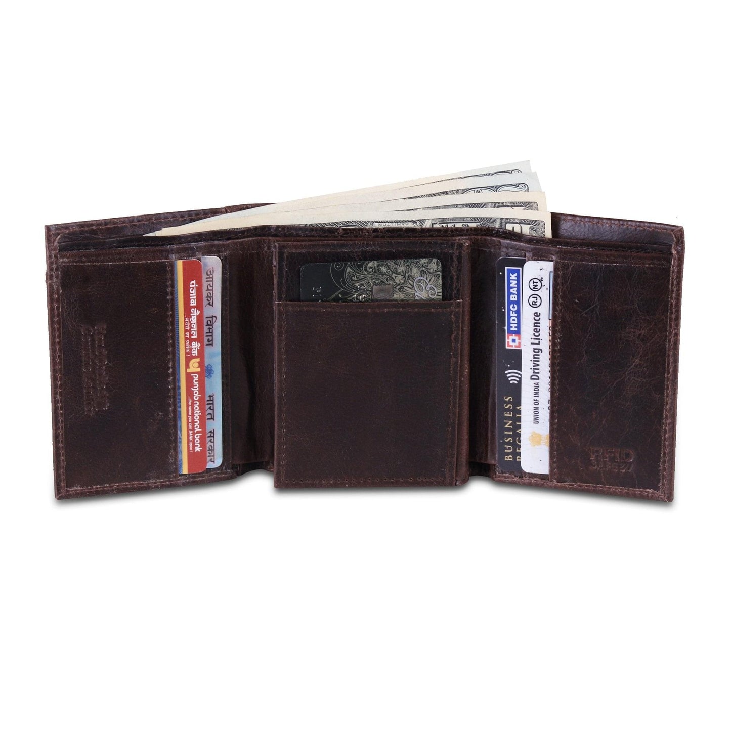 Genuine Buffalo Leather Trifold Wallet For Men