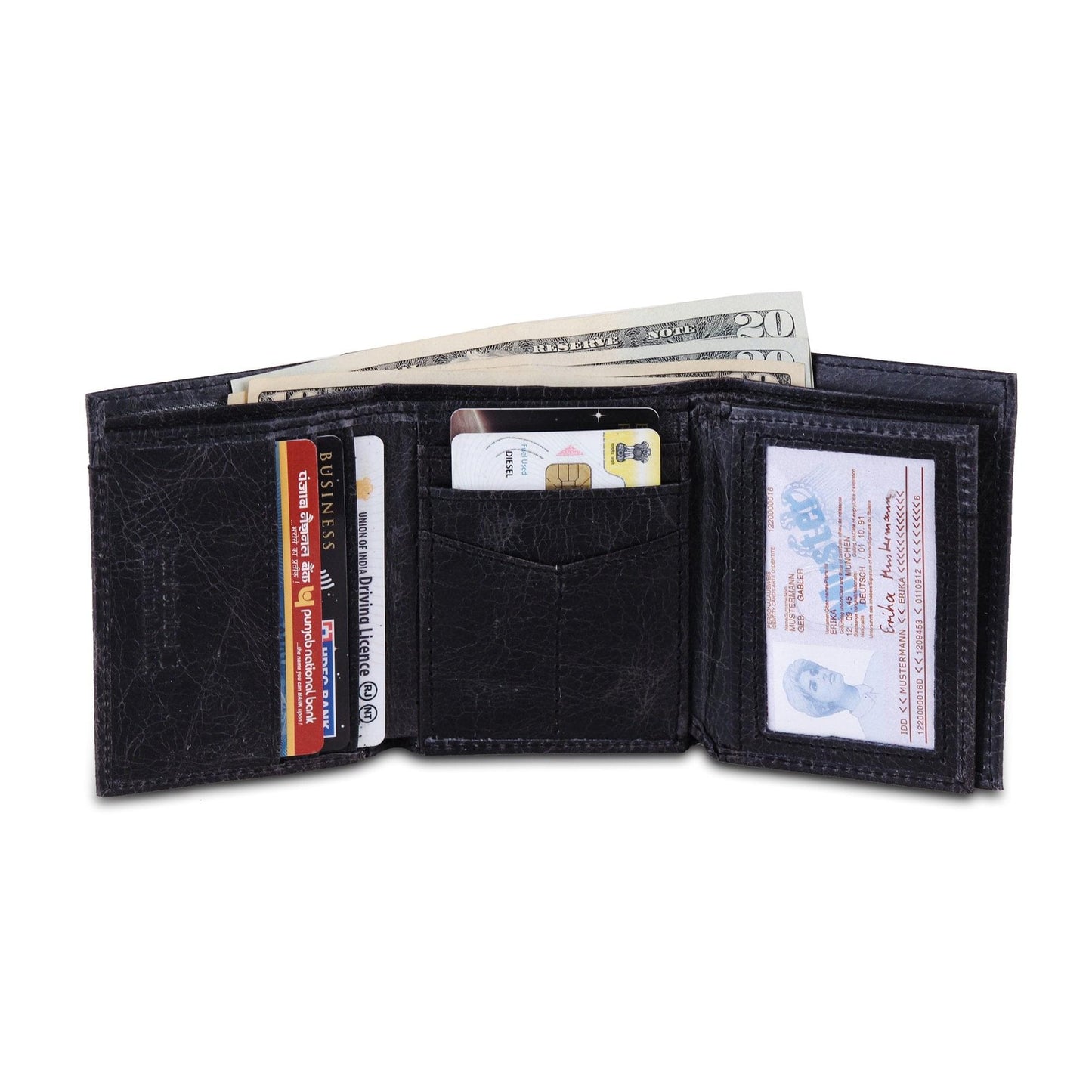 Genuine Buffalo Leather Trifold Wallet For Men