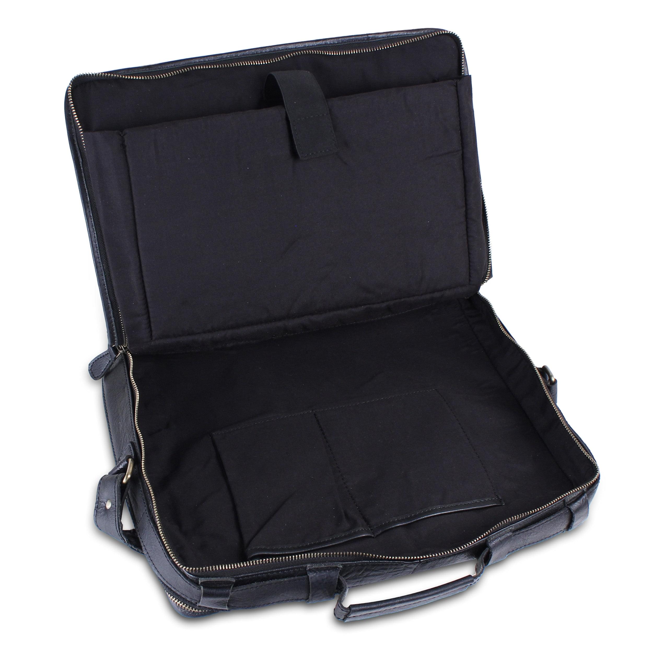 Genuine Leather Padded Black Briefcase Laptop Case- 15 Inch