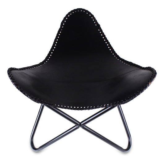 Folding Hiking Leather Portable Butterfly Chair- Black