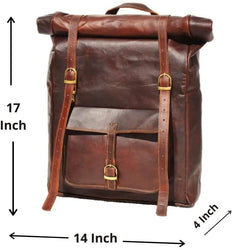 Brown Leather Roll On Backpack